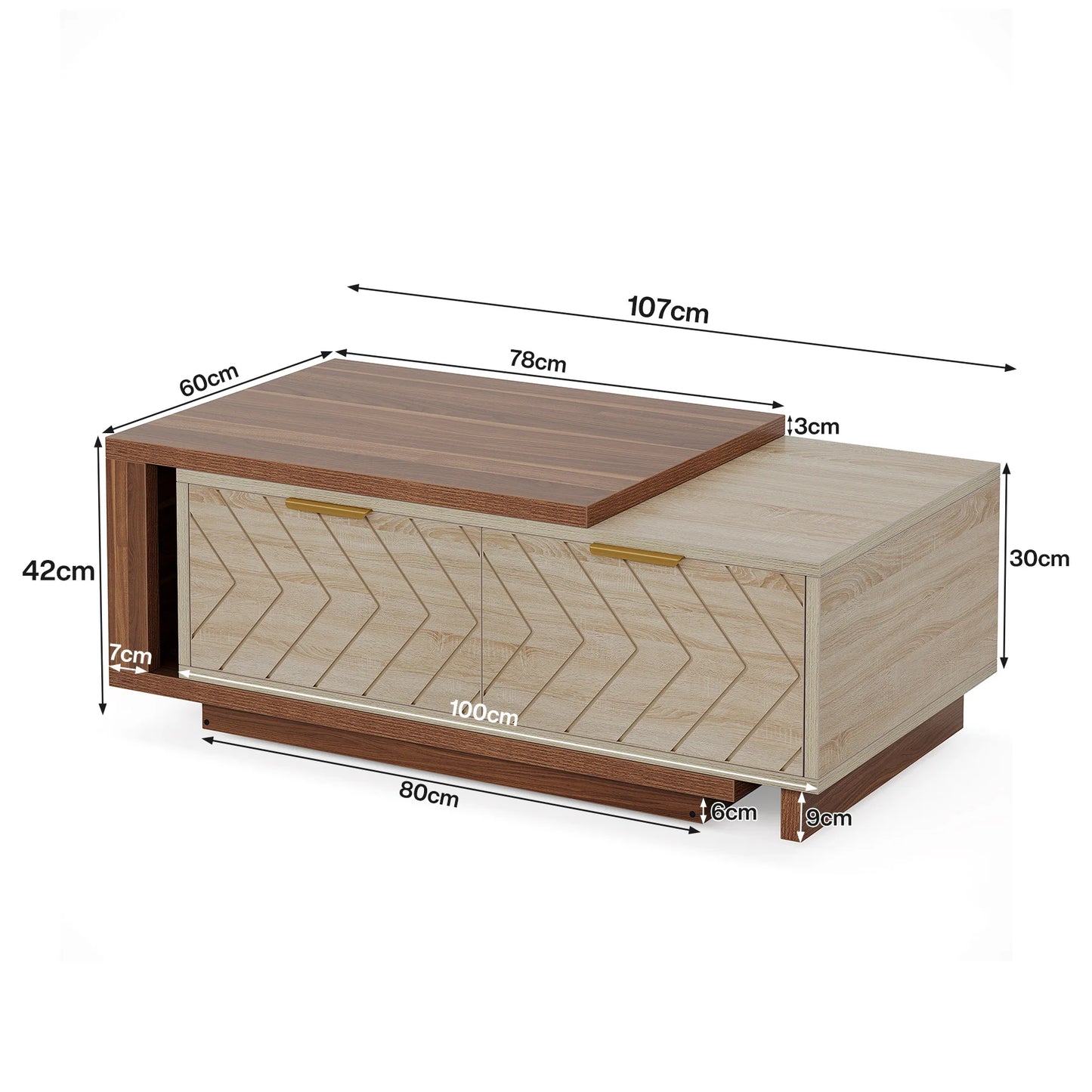 Tribesigns Extendable Coffee Table, 42"-65" Length Adjustable Reversible Wood Coffee Table with 2 Storage Drawers