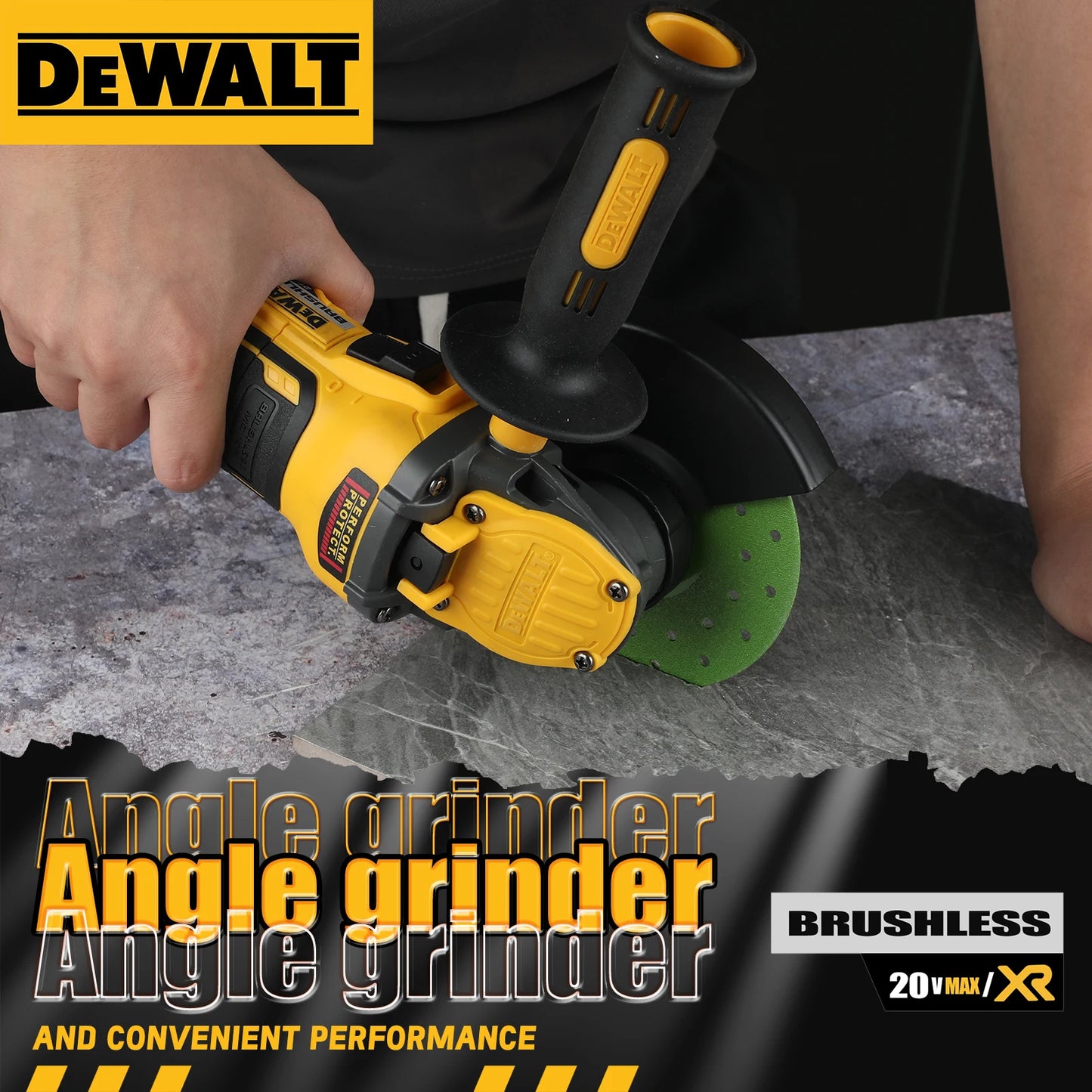 DEWALT DCG409 20V brushless 125mm flat head angle grinder,tool form gives freedom.Perfect for various cutting and grinding tasks