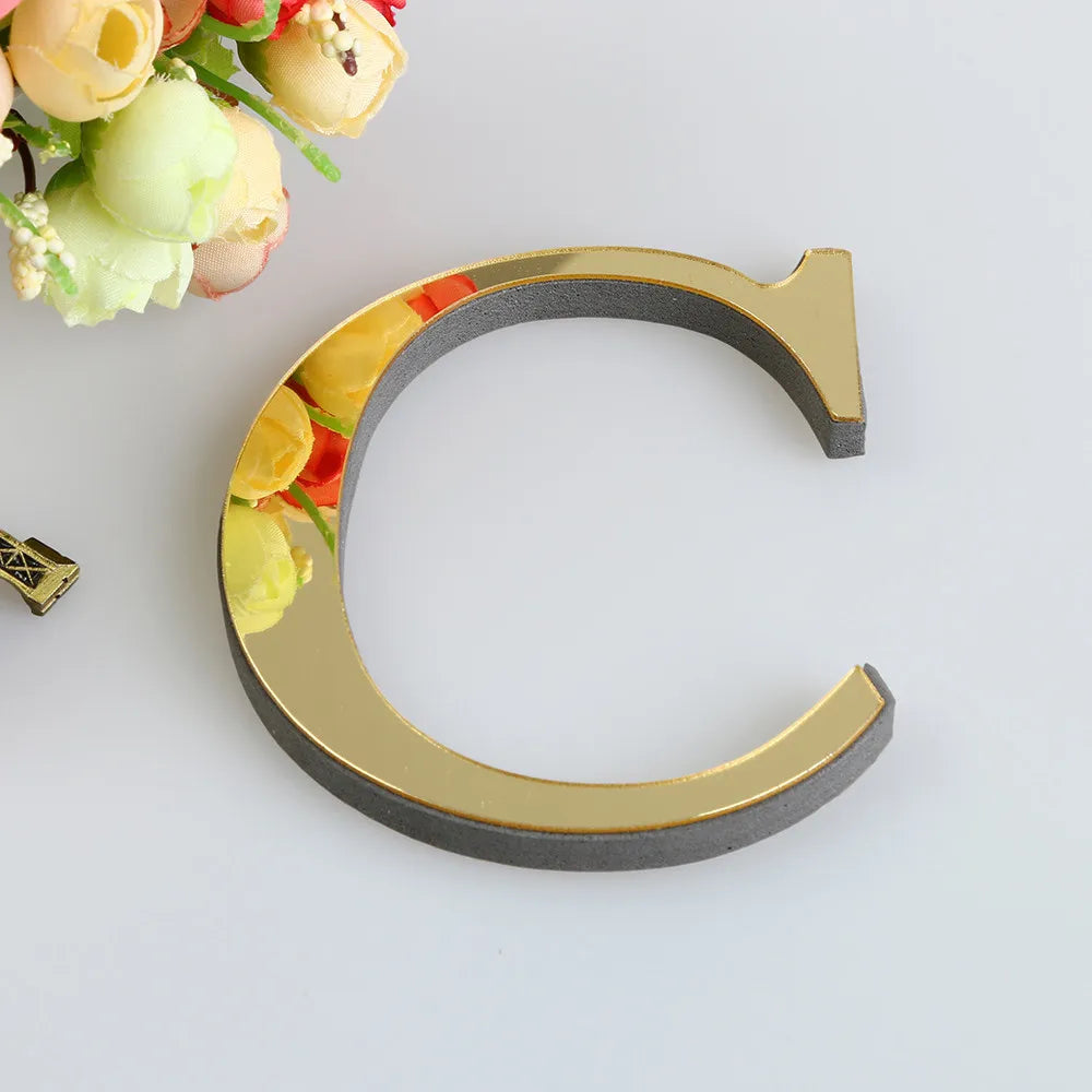 10CM 26 English Letters Wall Sticker 3D Mirror Acrylic Gold Wall Sticker Decals Self-Adhesive Home Party Decor Wall Art Mural