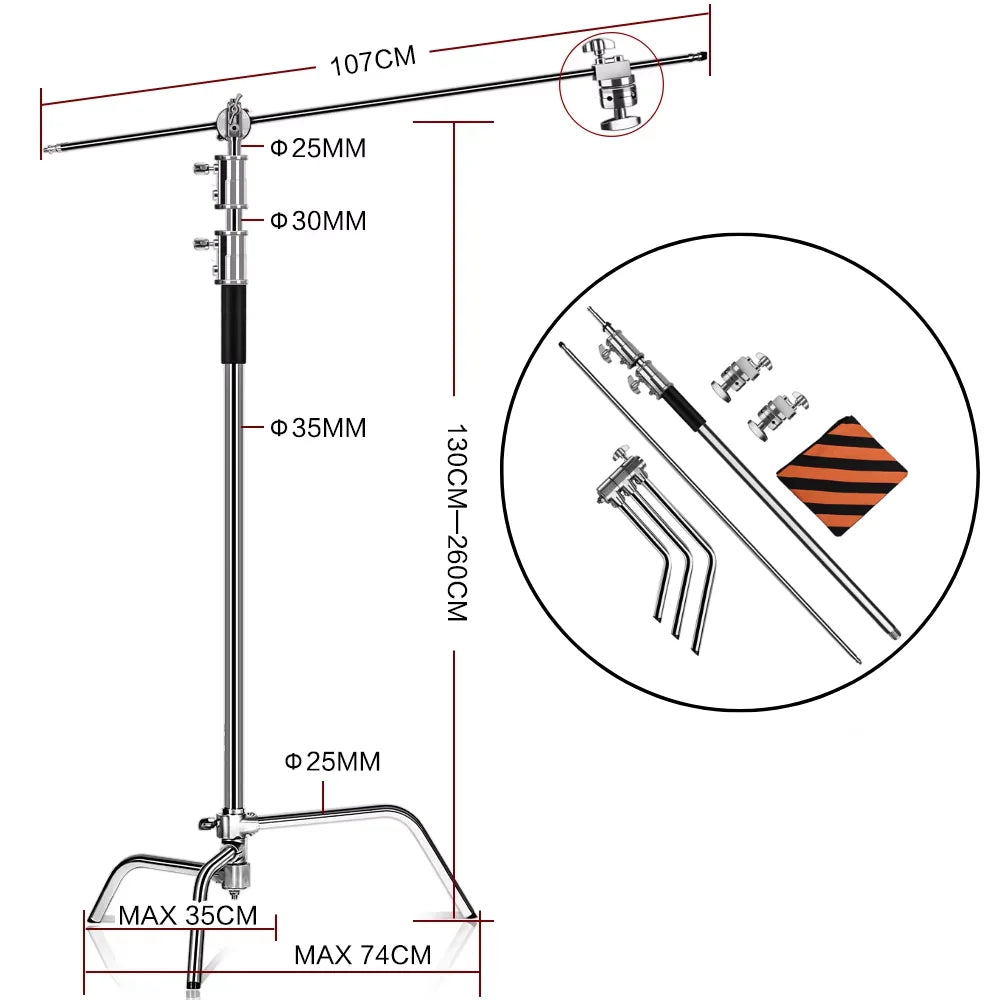 C Stand Stainless Steel Kit Light Stand With Weight Bag Photo Studio Accessories Extension Rod 2.49M Length Arm Cross Boom