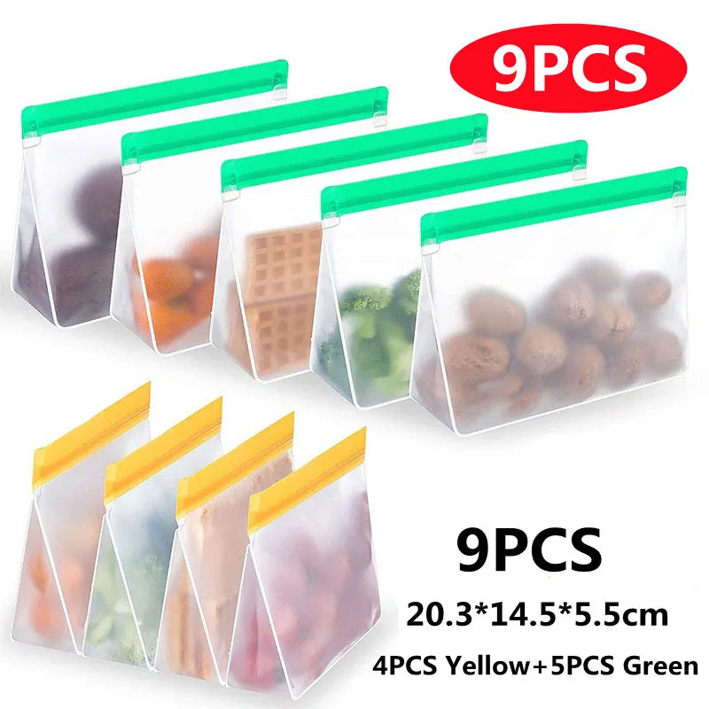 Reusable Silicone Food Bag Freezer Stand Up Fresh-keeping Bag Food Fruit Storage Bag Kitchen Leakproof Fresh Shut Bags BPA Free