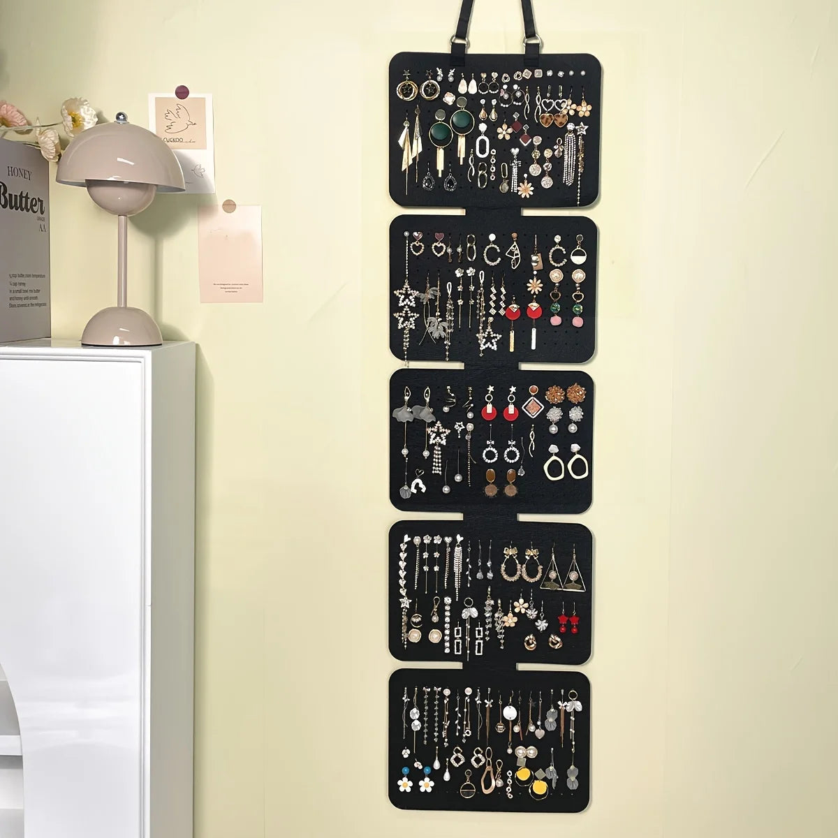 1pc Foldable Felt Jewelry Organizer,Wall Hanging 5-Tier Earring Pendant Display,Storage Bag For Necklaces,Bracelets
