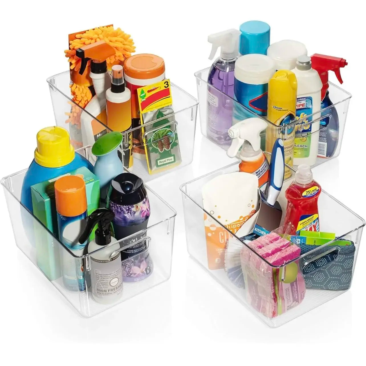 4 Pack Clear Plastic Storage Bins, Pantry Organizers and Storage Containers Fridge Organizer Bins Kitchen Cabinet Organizer