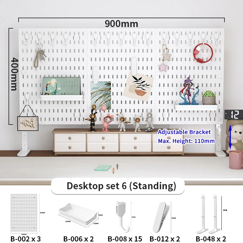 Home & Office Desktop Pegboard: Height-Adjustable Standing Storage Rack for Supplies, Also for Decorative Figurine Display