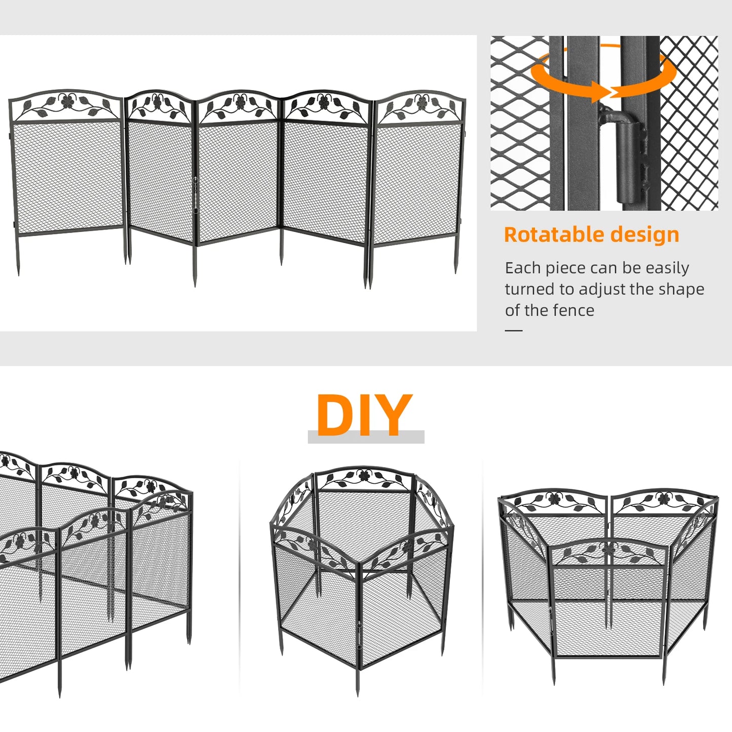 5pcs Garden Decorative Fence Panels Iron Lawn Border Metal Animal Barrier