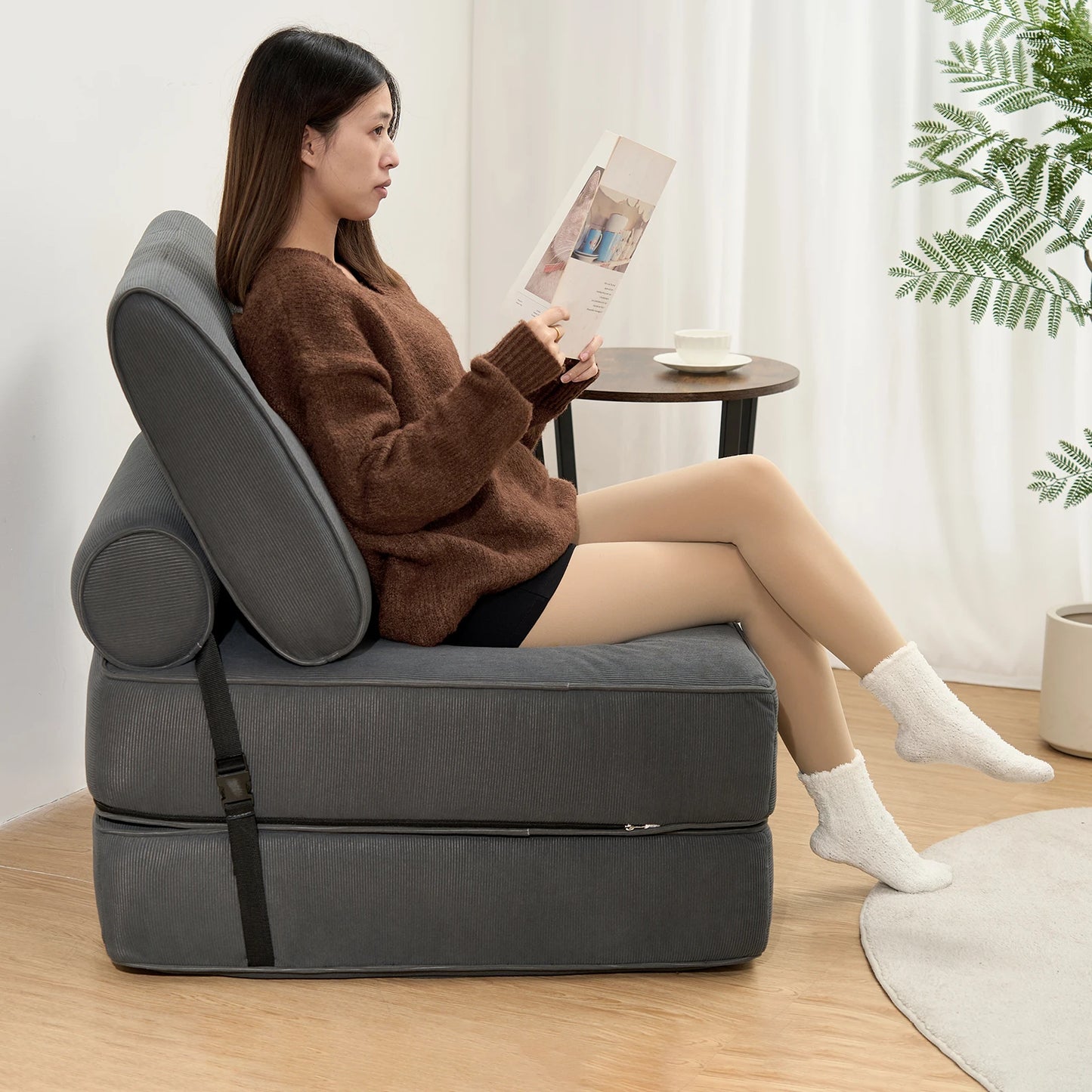 Folding Sofa Bed Couch Fold Out Chair Bed with Pillow, Convertible Sofa Bed Futon Sleeper Chair, Dark Gray