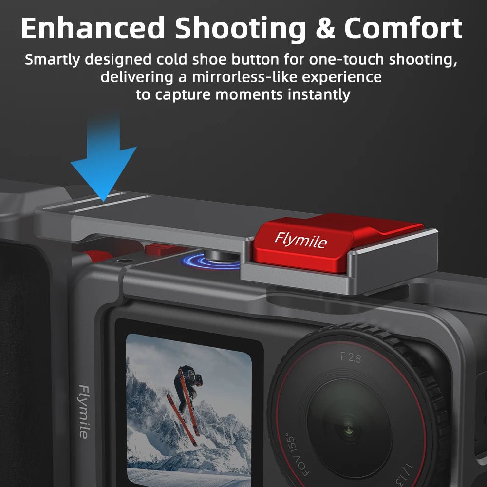Flymile Action 5 Pro Camera Grip Holder Metal Cage for DJI Action 5 Pro/Action 4 Accessories Shutter Button Photography Handle