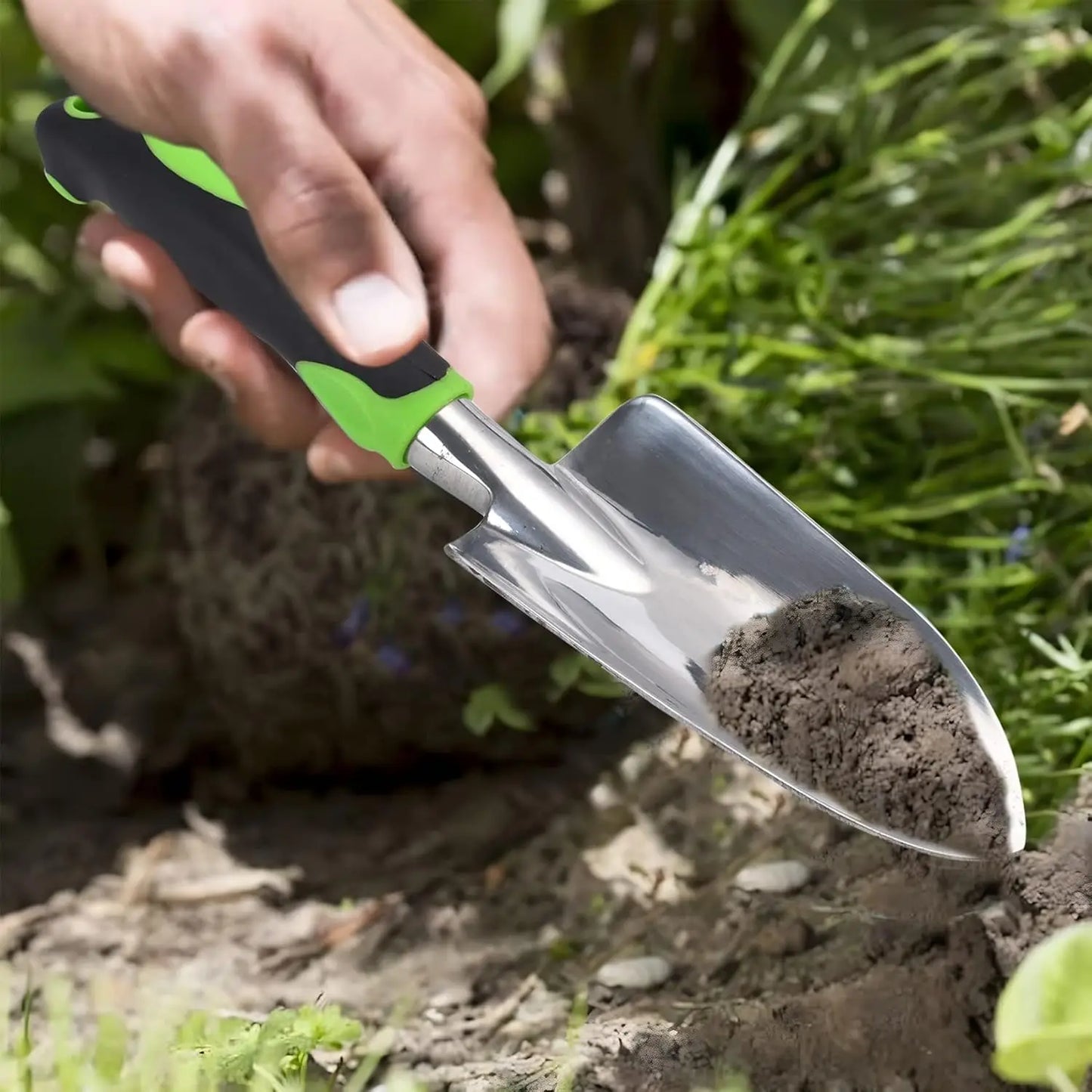 Heavy Duty Cast-Aluminum Garden Shovel with Soft Rubberized Non-Slip Handle for Planting, Transplanting, Weeding