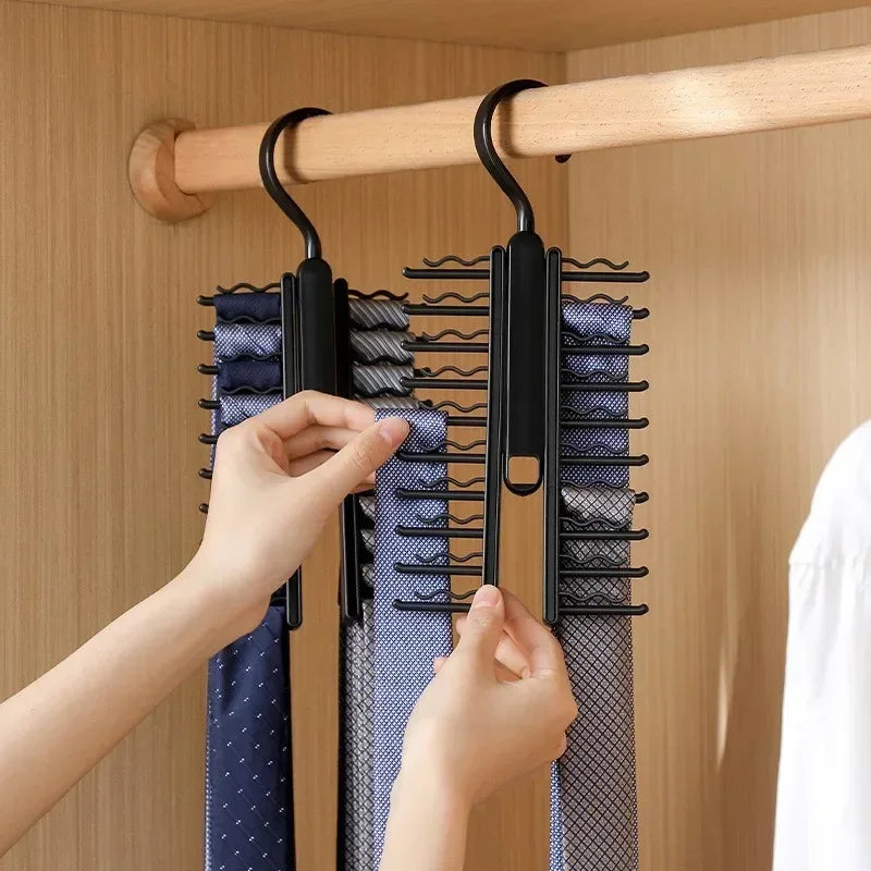 Tie Hanger Rotatable Necktie Storage Rack Clothes Hanger Organizer 20 Rows Large Capacity Belt Hooks Closet Skidproof Tie 2030