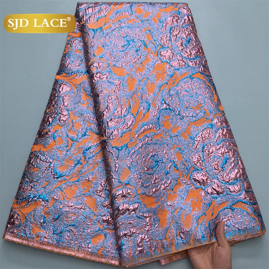 SJD LACE African Brocade Lace Fabrics Nigerian Damask 2025 Latest French Jacquard Gilded Women Lace for Wedding Dresses Sew 3466