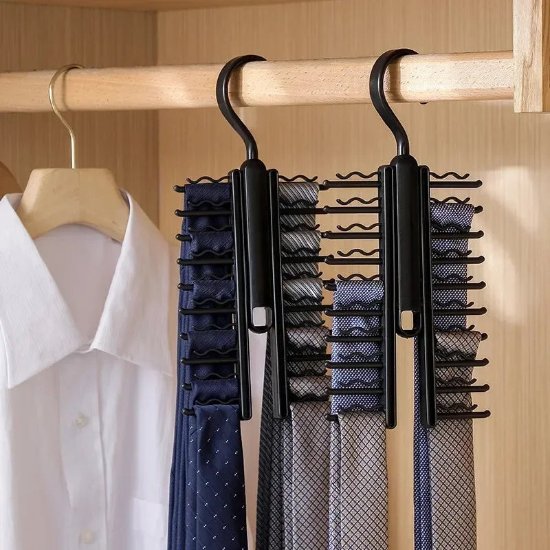 Tie Hanger Rotatable Necktie Storage Rack Clothes Hanger Organizer 20 Rows Large Capacity Belt Hooks Closet Skidproof Tie 2030