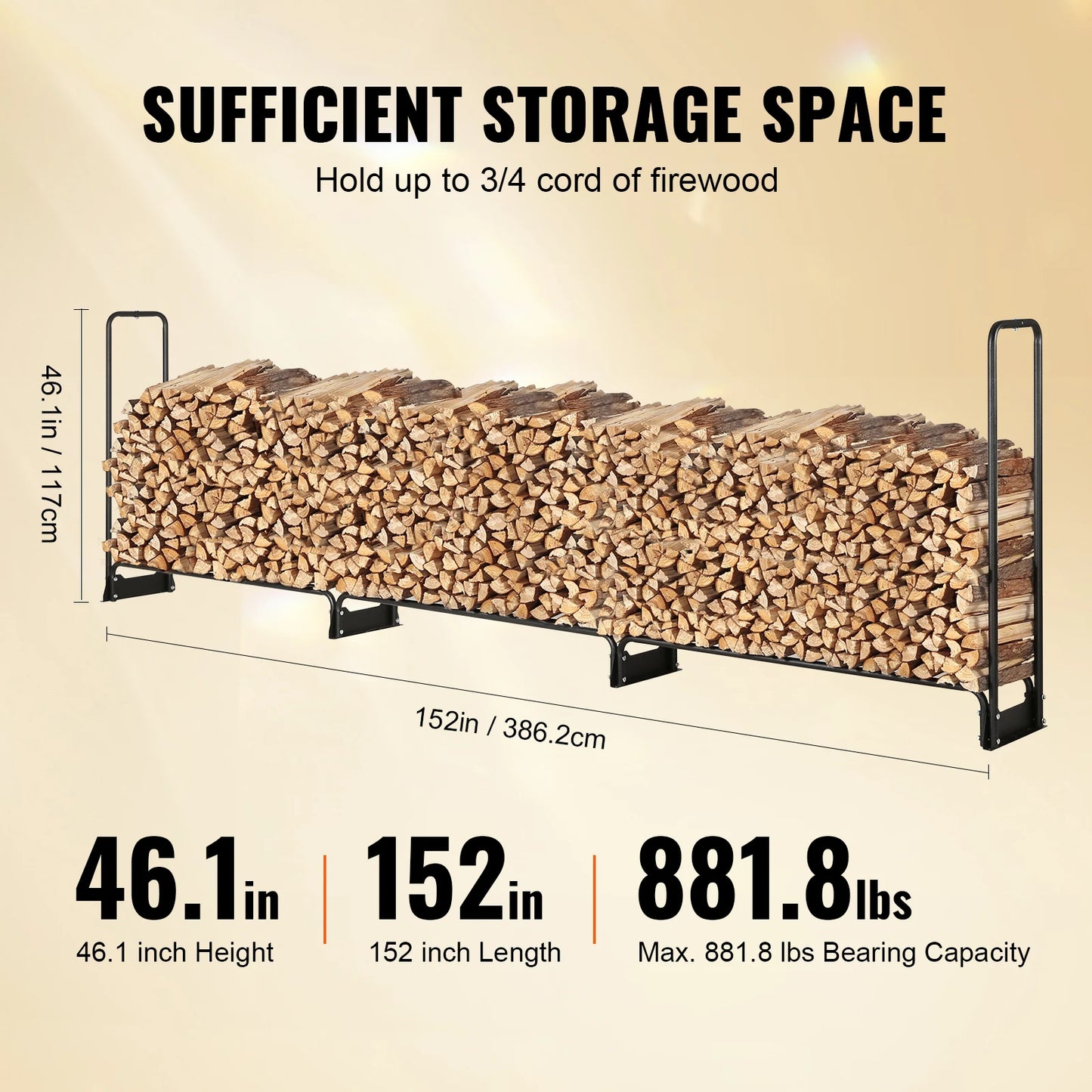 12.7FT Outdoor Firewood Rack with Cover Heavy Duty Firewood Holder & 600D Oxford Waterproof Cover for Fireplace Patio