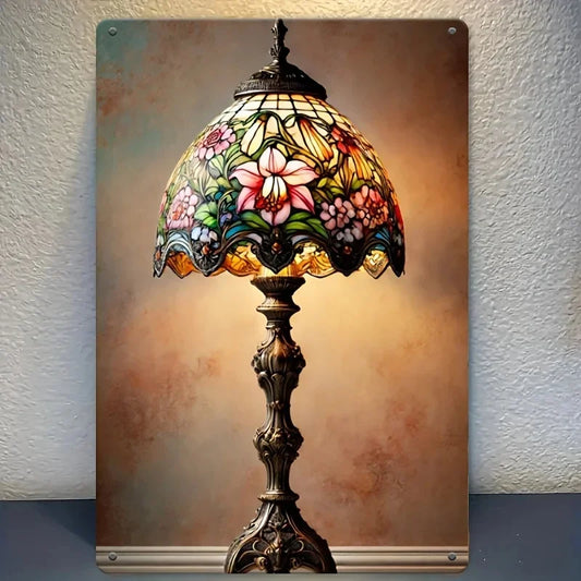 Elegant Vintage Floral Glass Table Lamp Metal Sign Warm Beige ，Brown Tones Perfect for Home Bedroom Home Decor Metal Wall Sign