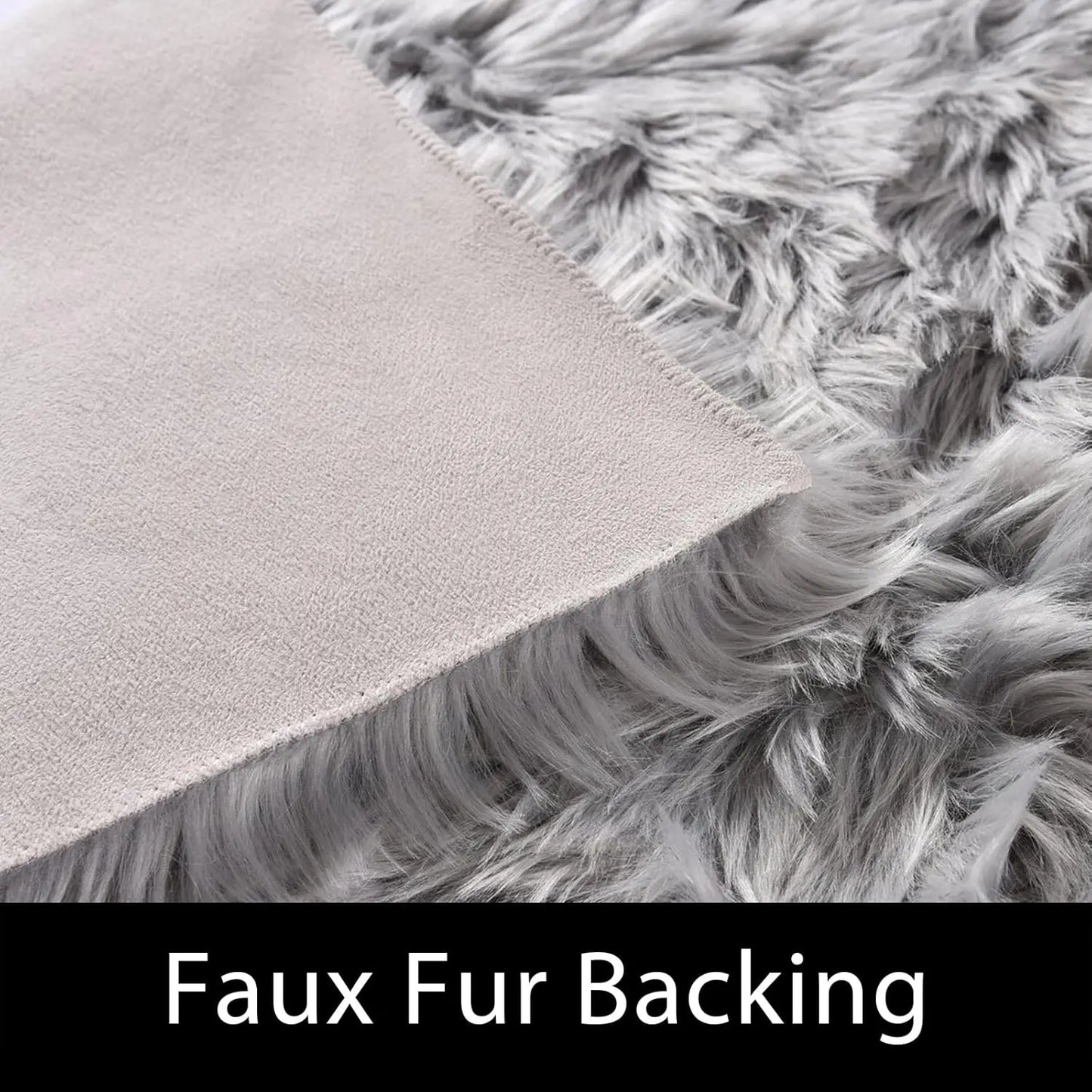 Faux Fur Gray Rectangle Non-Slip Thick Fluffy Carpets for Bedroom Plush Artificial Wool Area Rugs for Living Room Home Decor