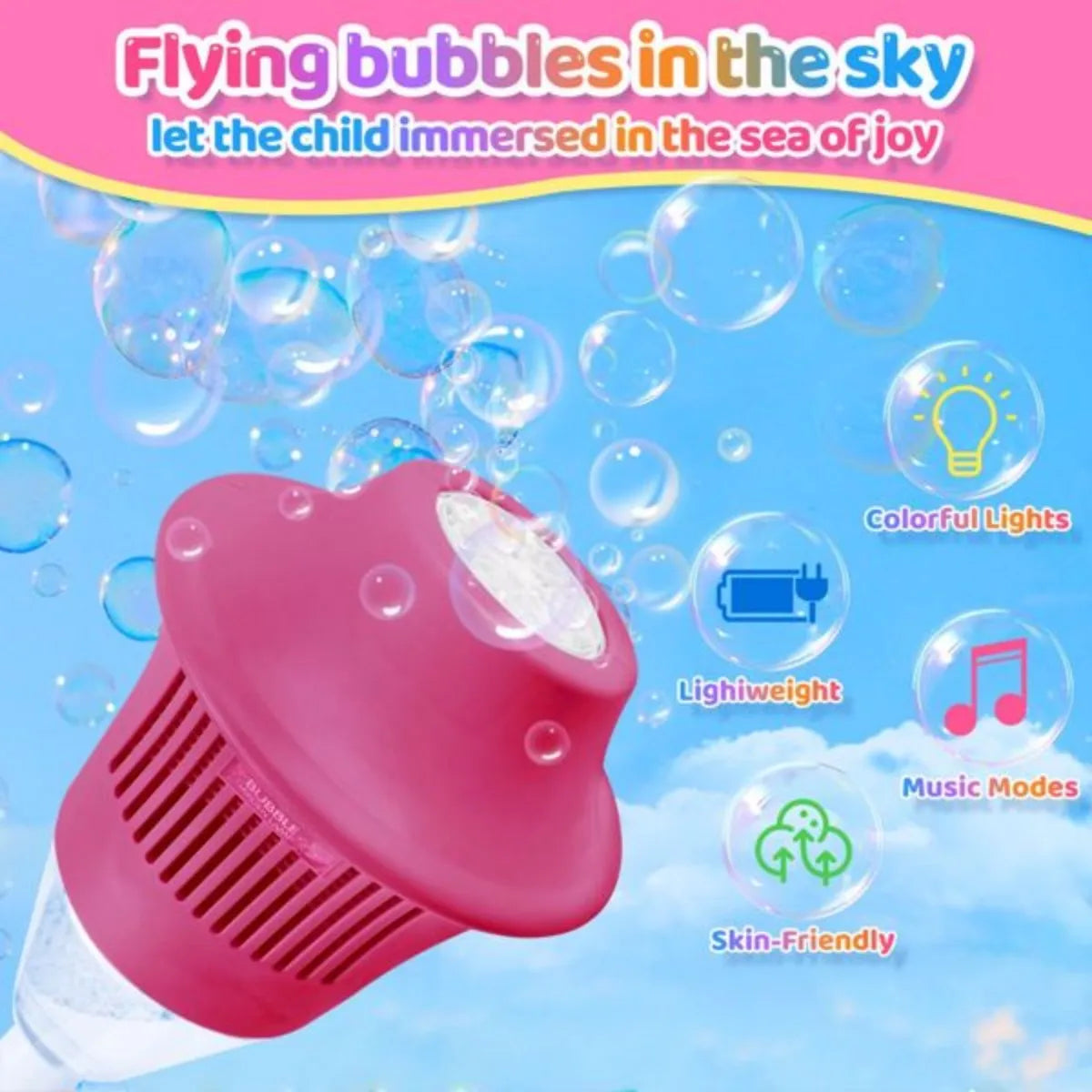 Automatic Bubble Maker with Music and Lights Colorful Bubble Machine Adjustable Height Stand Blaster Outdoor Fun Toy for Wedding