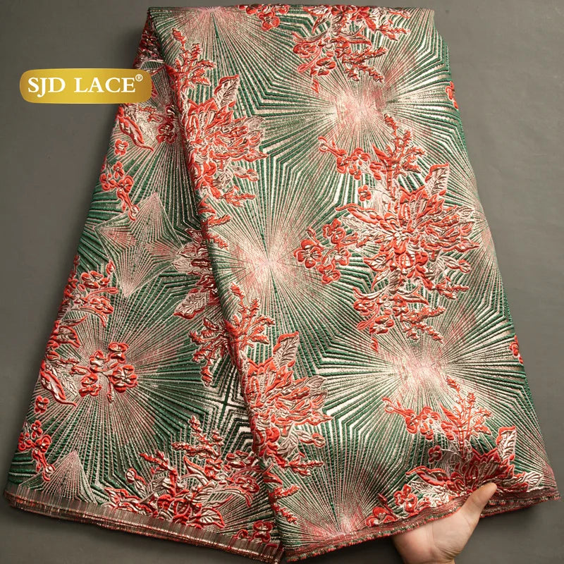 SJD LACE African Brocade Lace Fabrics Nigerian Damask 2025 Latest French Jacquard Gilded Women Lace for Wedding Dresses Sew 3466