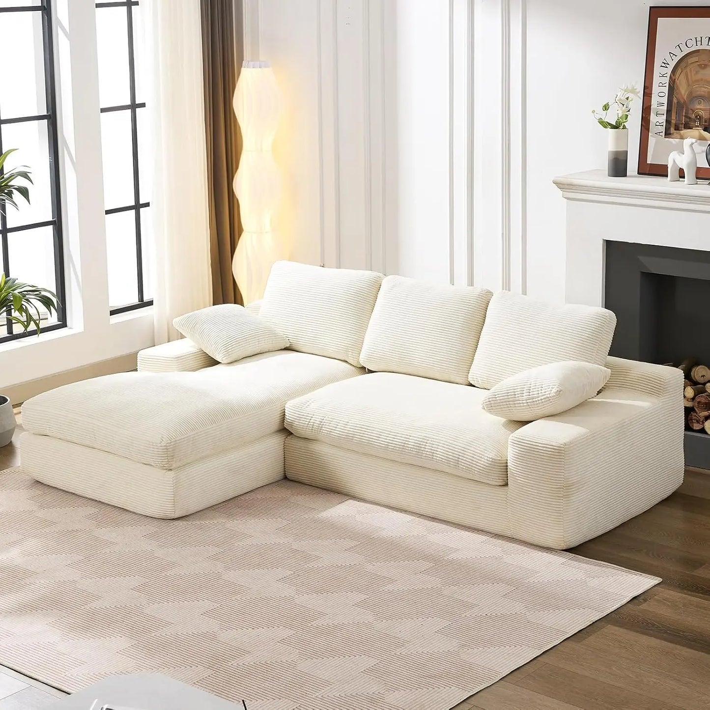 98.4" Cloud Modular Sectional Couch with Chaise,L-Shaped Modern Upholstered Sofa with Deep Seat,Corduroy Sectional, Customized