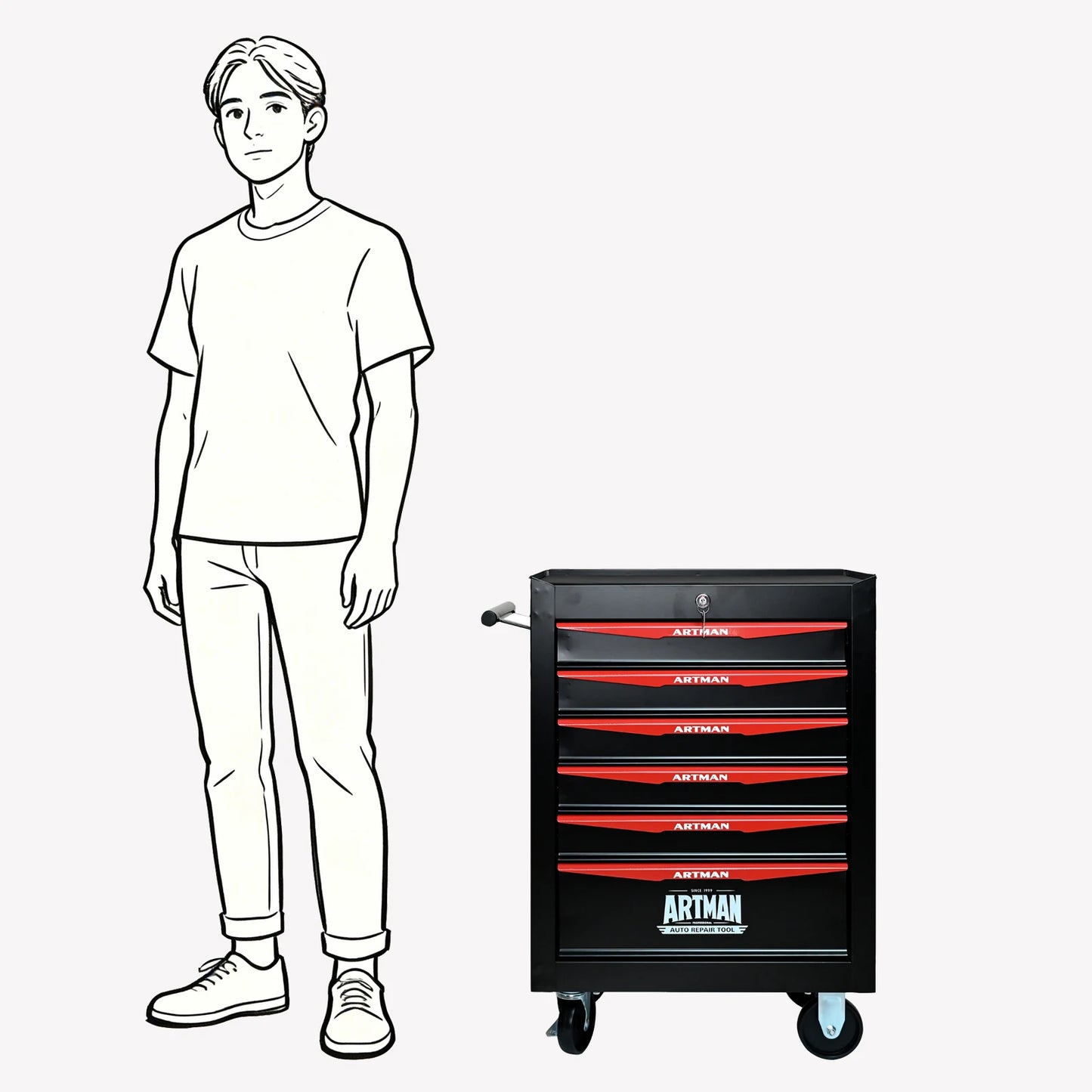 Rolling Metal Tool Chest with 6 Drawers, 20" 6-Drawer Tool Chest Cabinet with Ball Bearing Drawer Slides, Steel Tool Storage Box