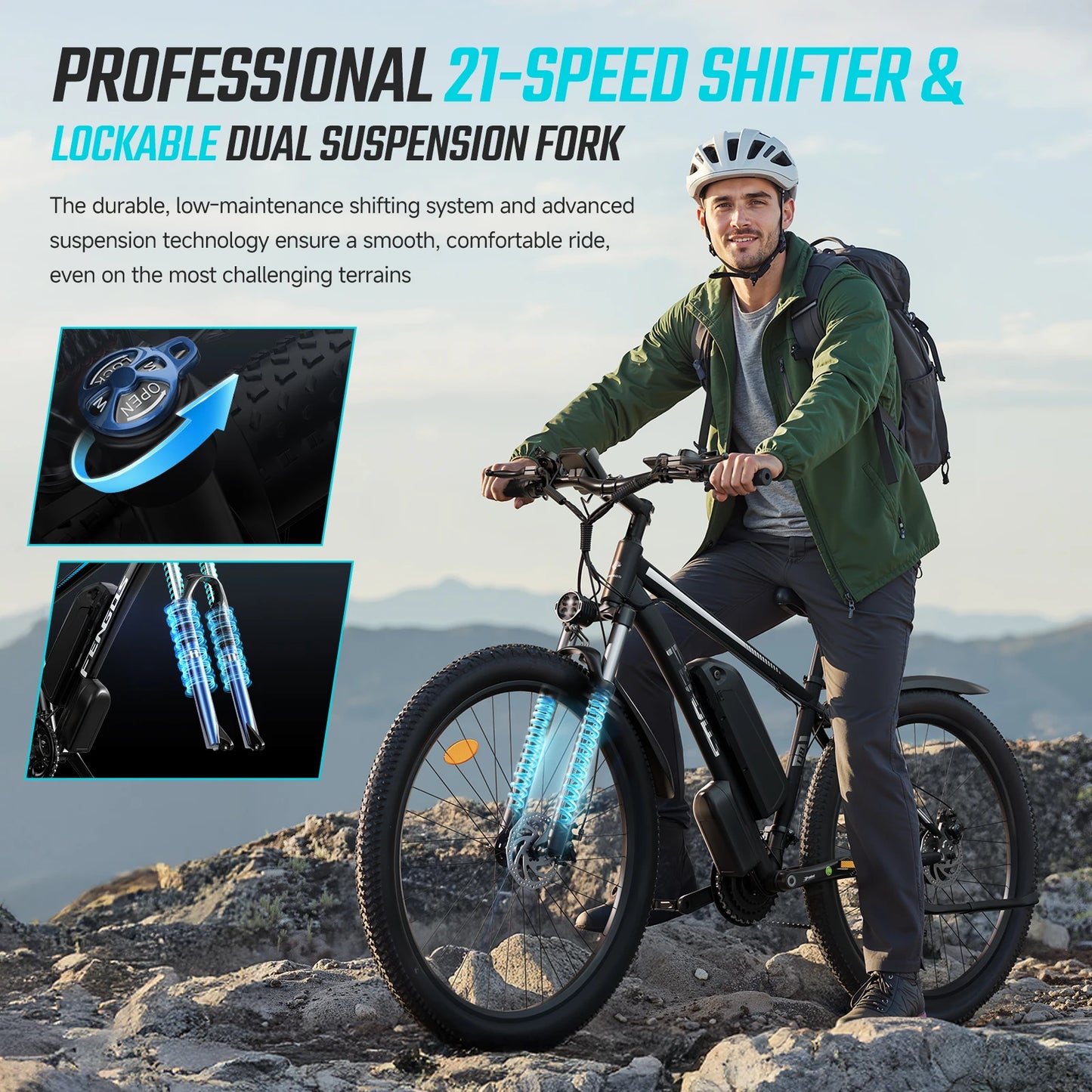FENGQS Q8 2000W dual motor electric bicycle 48V 840WH 80 mile range 32MPH 27.5-inch all terrain dual disc brake shock absorption