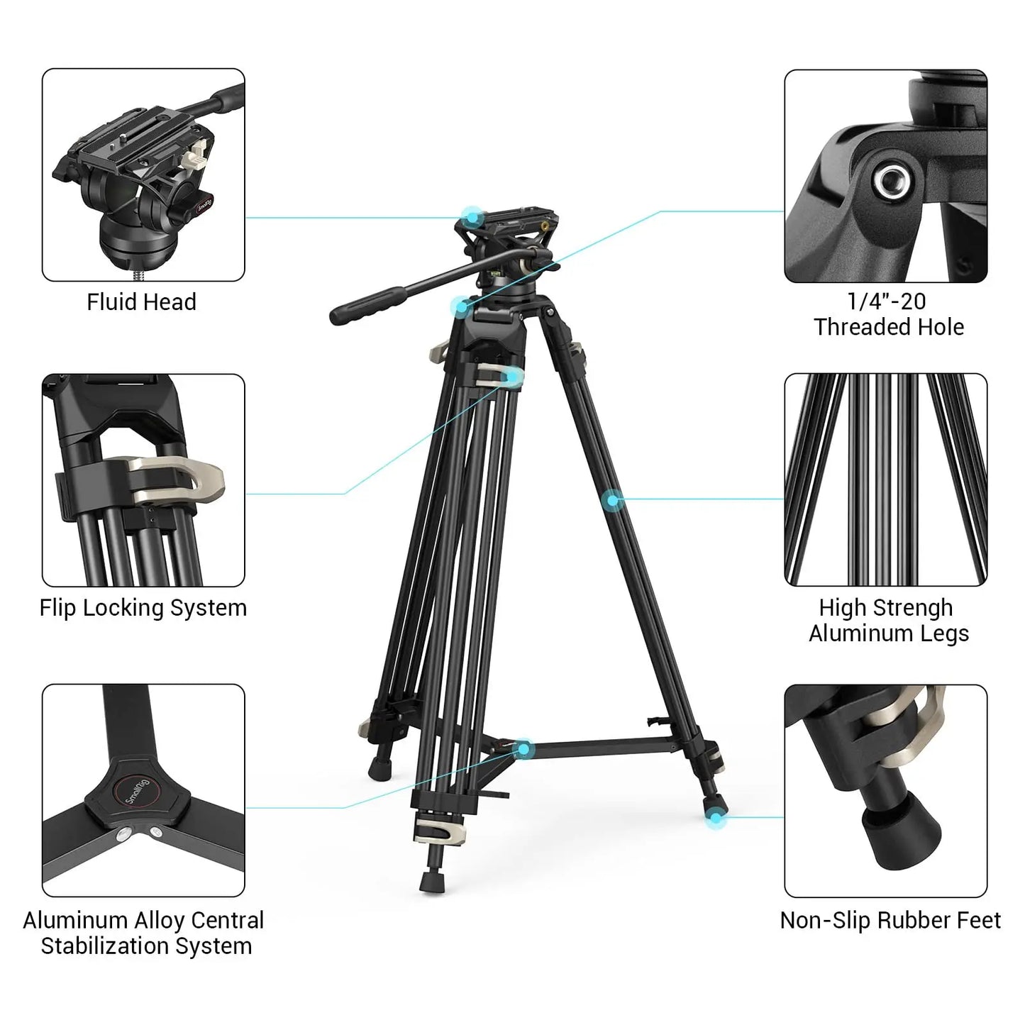 SmallRig Video Tripod System, 73" Heavy Duty Tripod with 360 Degree Fluid Head and Quick Release Plate for DSLR Cameras 3751