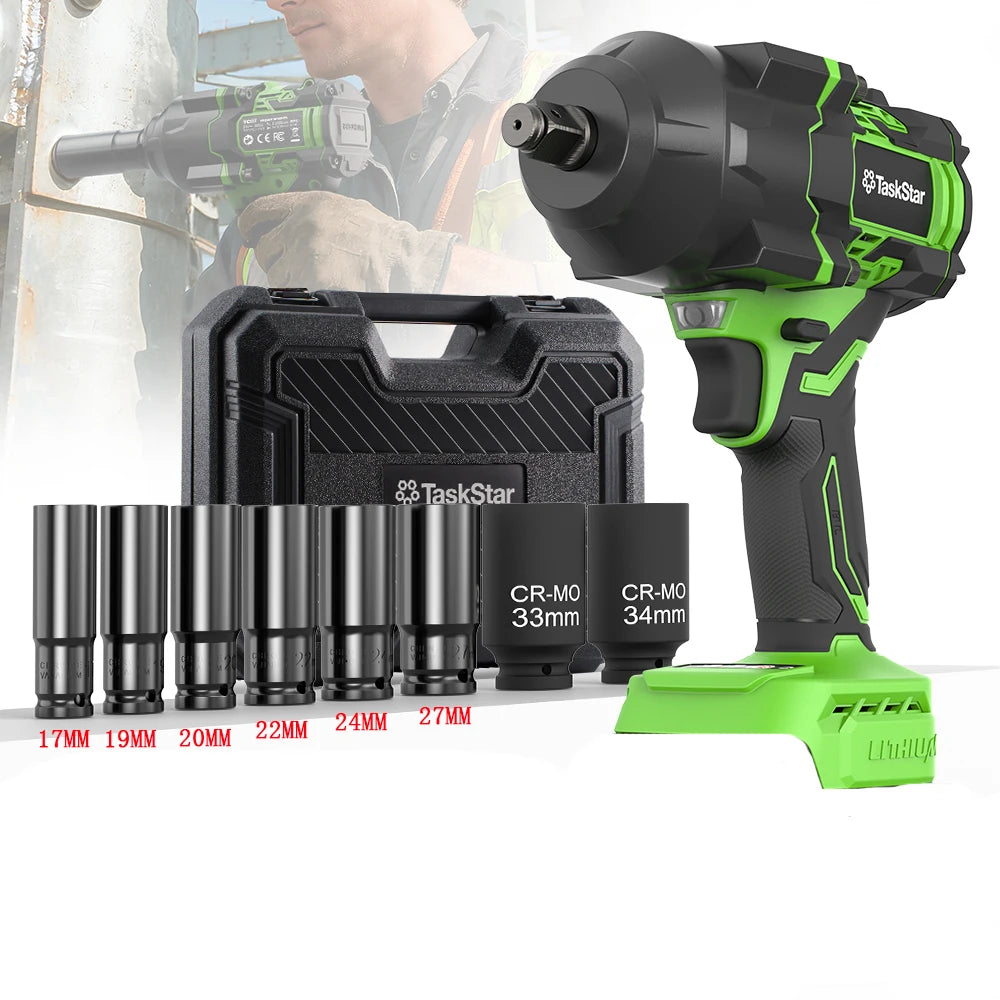 TaskStar 2000N.m Brushless Impact Wrench 1/2''Cordless electric Wrench  Car Tires Repair Power Tools For Makita 18V Battery pin