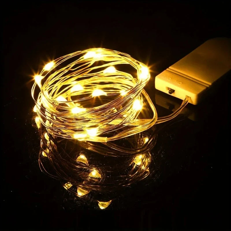 LED Fairy Lights Battery Operated String Lights Waterproof Silver Wire Firefly Starry Lights  Wedding Party Xmas Christmas Decor