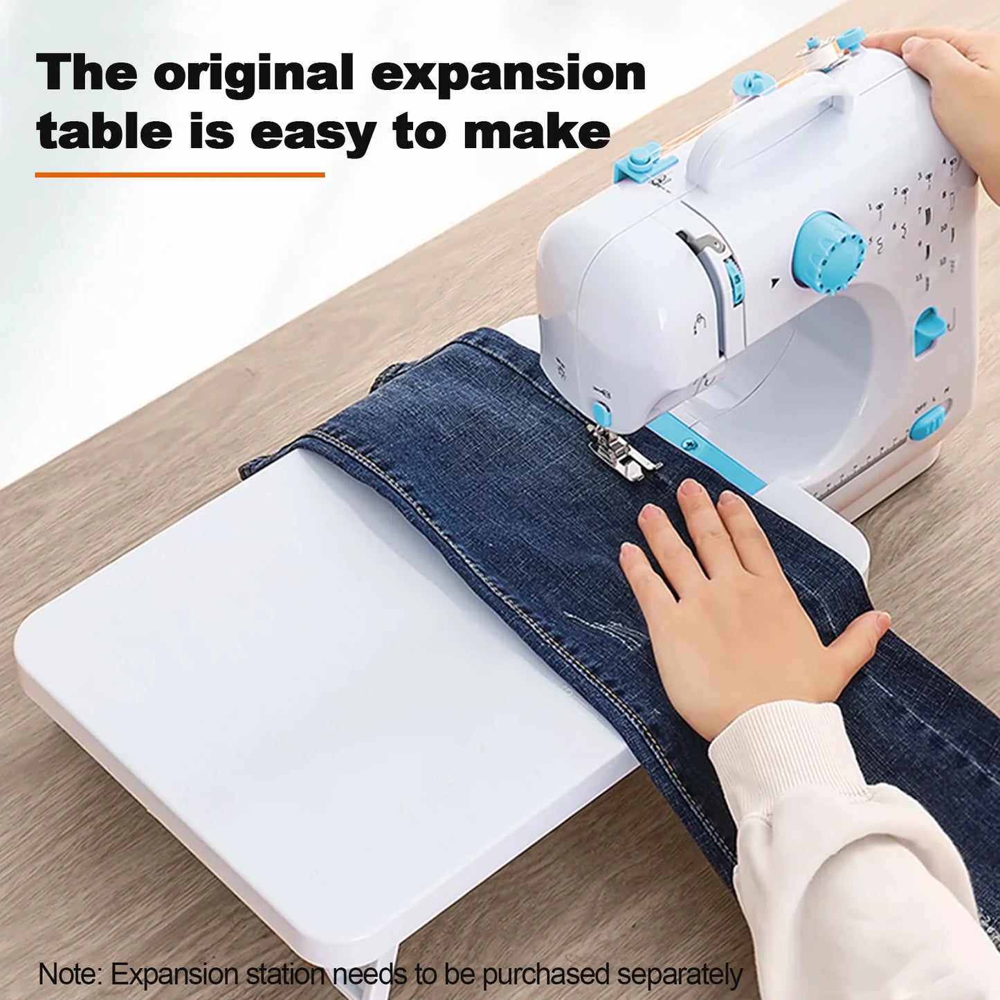 505A Mini Sewing Machine with Expansion Board 11pcs Presser Feet 97pcs Sewing Kit US 110V Blue Automatic winding design