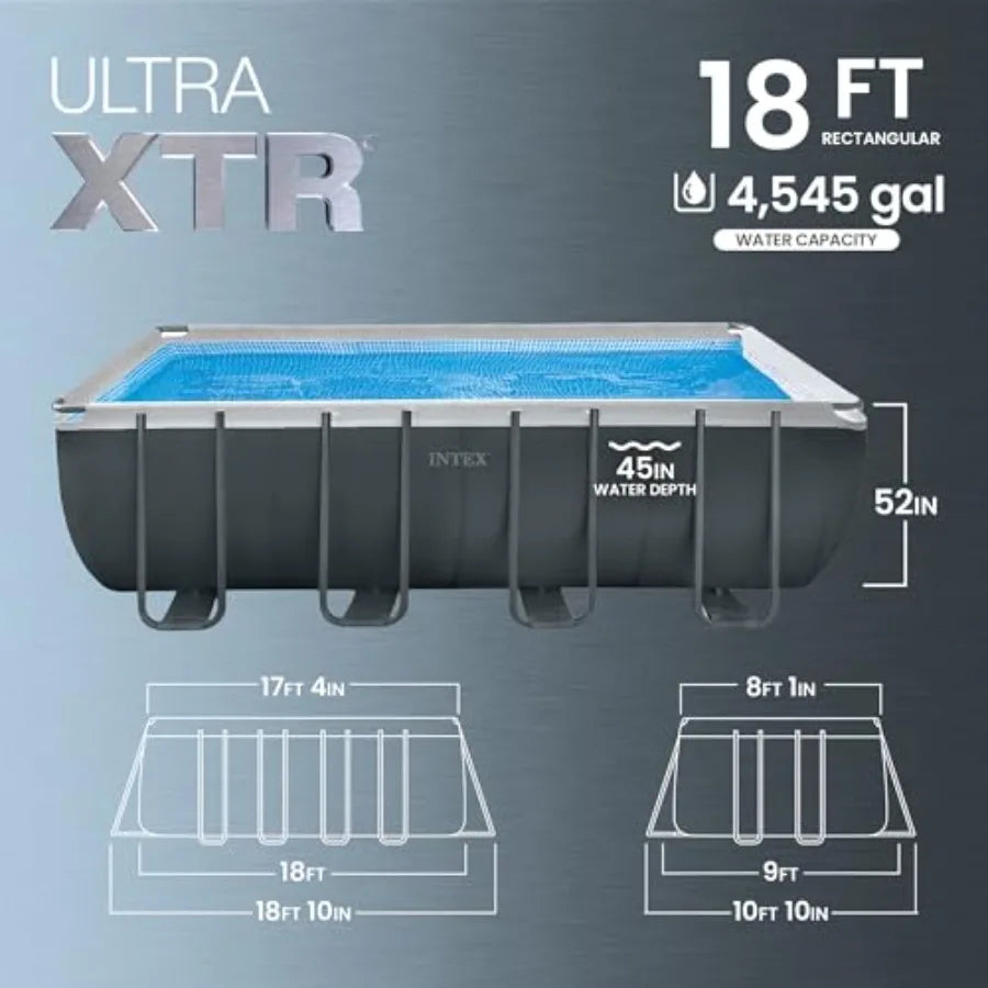 18 ft x 9 ft 52 in Rectangular Above Ground Pool Set with Steel Frame Sand Filter Pump 1500 GPH Ladder Cover Ground Cloth Blue