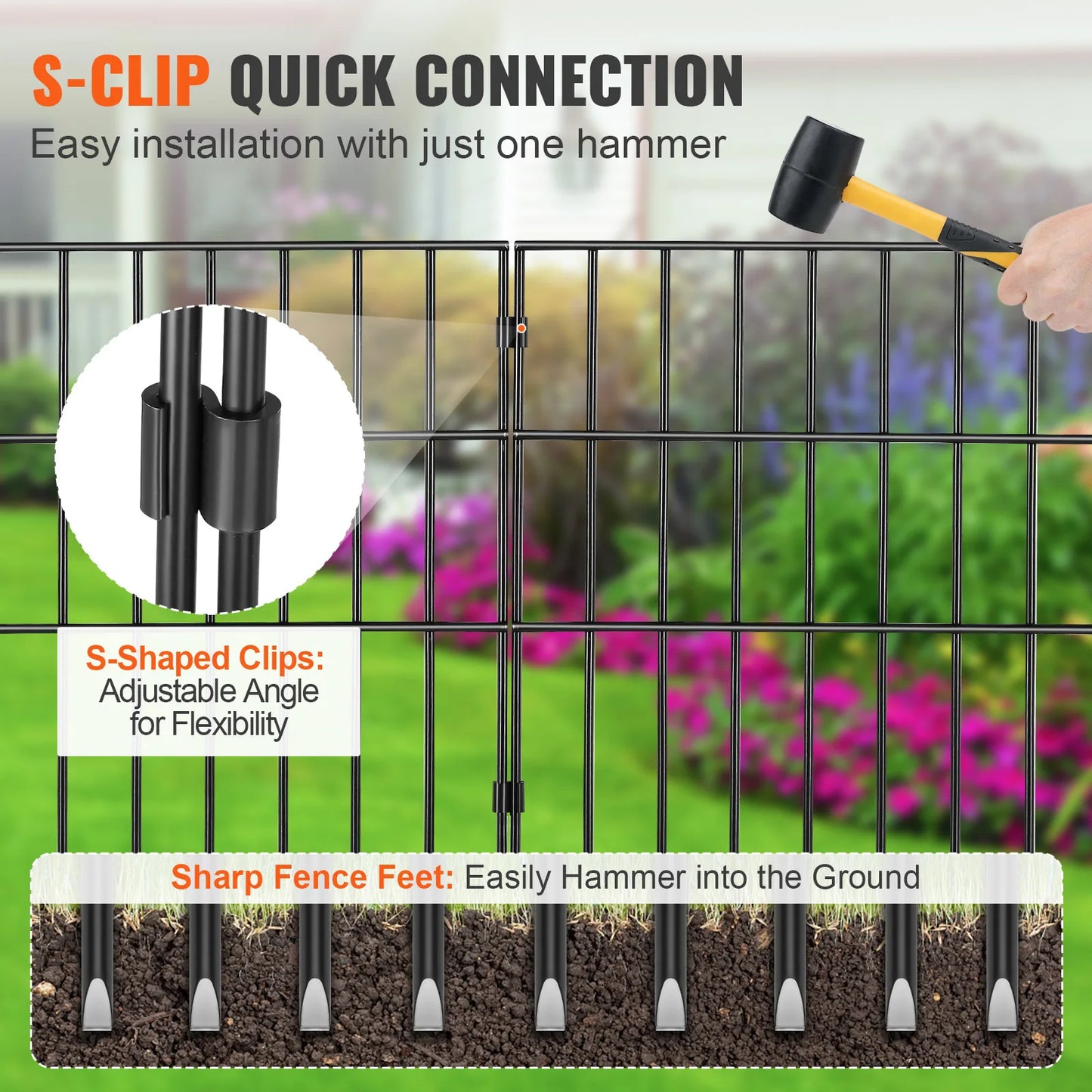 SucceBuy Garden Fence No Dig Fence Animal Barrier Fence Underground Decorative Garden Fencing with 1.5 in Spike Spacing for Yard
