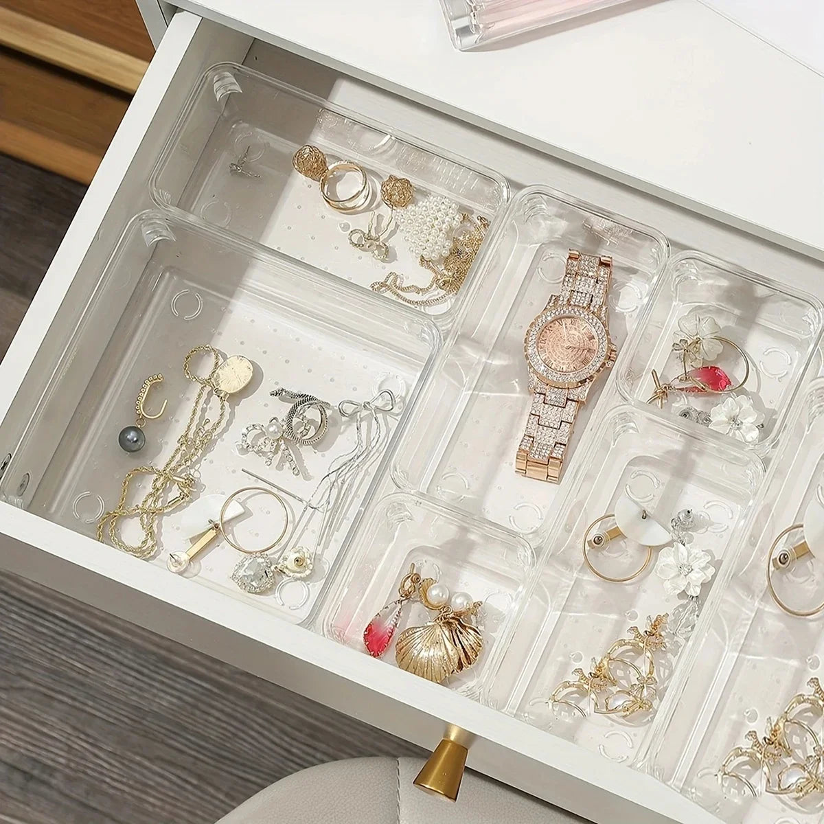 7PCS/Set Desk Drawer Organizers Set Plastic Bathroom Storage Makeup Organizer Clear Transparent Storage Box Drawer Organizer