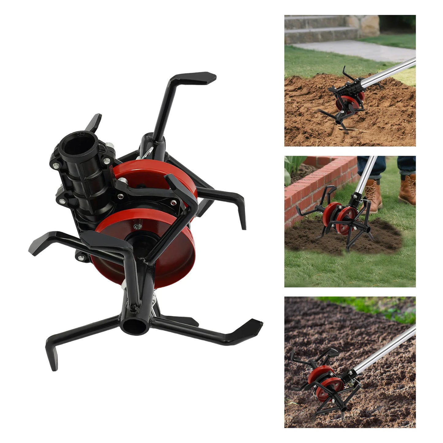 6-Claw Cultivator Wheel 26x9, Aluminum+45# Steel Garden Wheel for Loose Soil & Mowing Grass Spray Painting Black