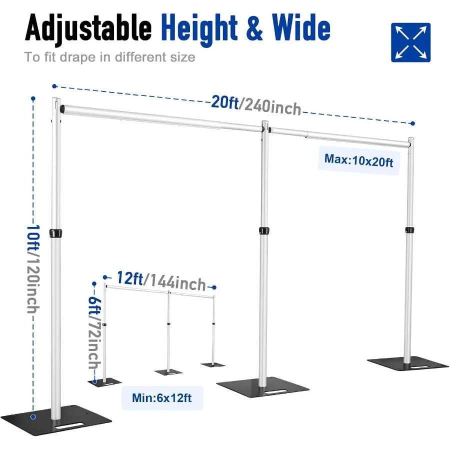 Duty Backdrop Stand, 10x20Ft Double Crossbar Pipe and Drape Stand Kit, Adjustable Banner Stand, Back Drop Stand for Party