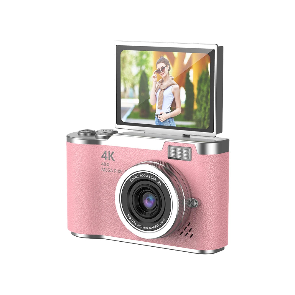 4K Digital Camera 48MP Portable CCD Camera 8X Zoom Compact Small Camera 180 Flip Screen Vintage Camera for Teens Adult Beginner