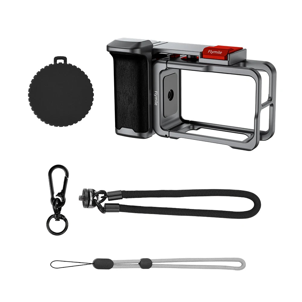 Flymile Action 5 Pro Camera Grip Holder Metal Cage for DJI Action 5 Pro/Action 4 Accessories Shutter Button Photography Handle