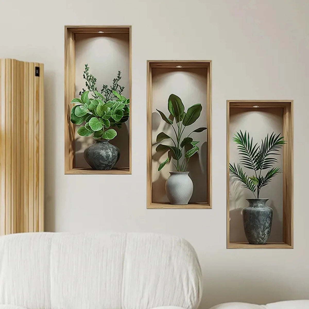 Tropical Jungle Theme Wall Decal Set with 3D Potted Plants Green Palm Leaves and Devil s Ivy for Home or Office Decor