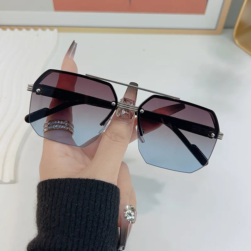 Polygon Sunglasses Rectangle Fashion Metal Frame Women Men Large Square Sun Glasses for Female Male Gradient Traveling Oculos ﻿