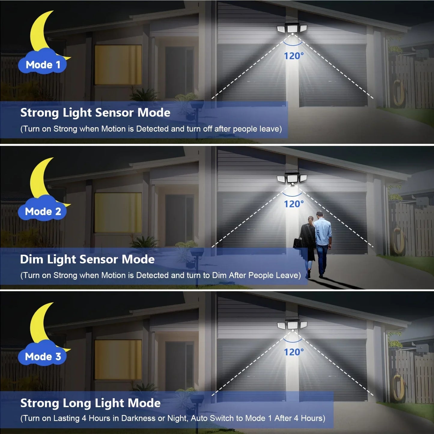 (5/4/3/2/1 pcs) 3-Head Solar Outdoor Light, Motion Sensor Security Light with Wireless Remote Control