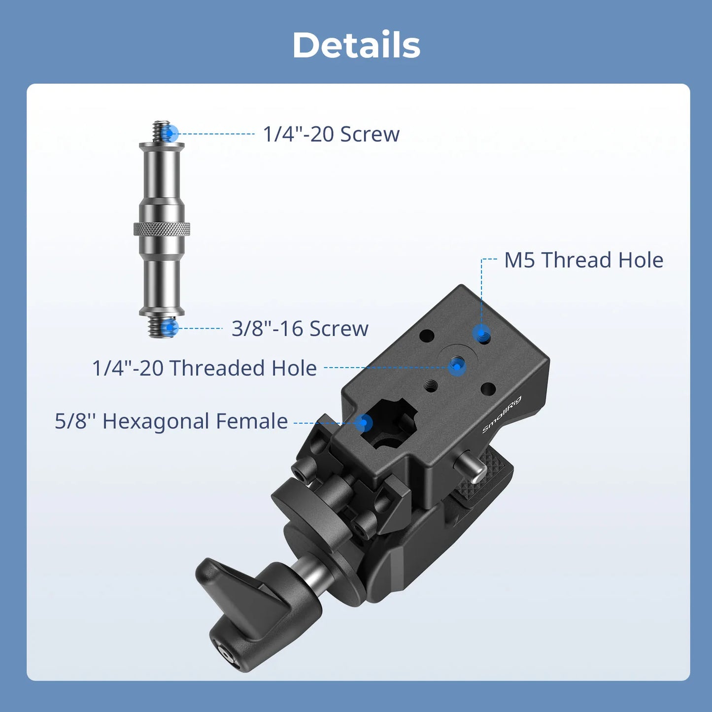 SmallRig Super Clamp Support Kit Aluminum Alloy Load 15kg with 1/4"-20 Top Screw for Cameras Microphones Monitors Video Lights