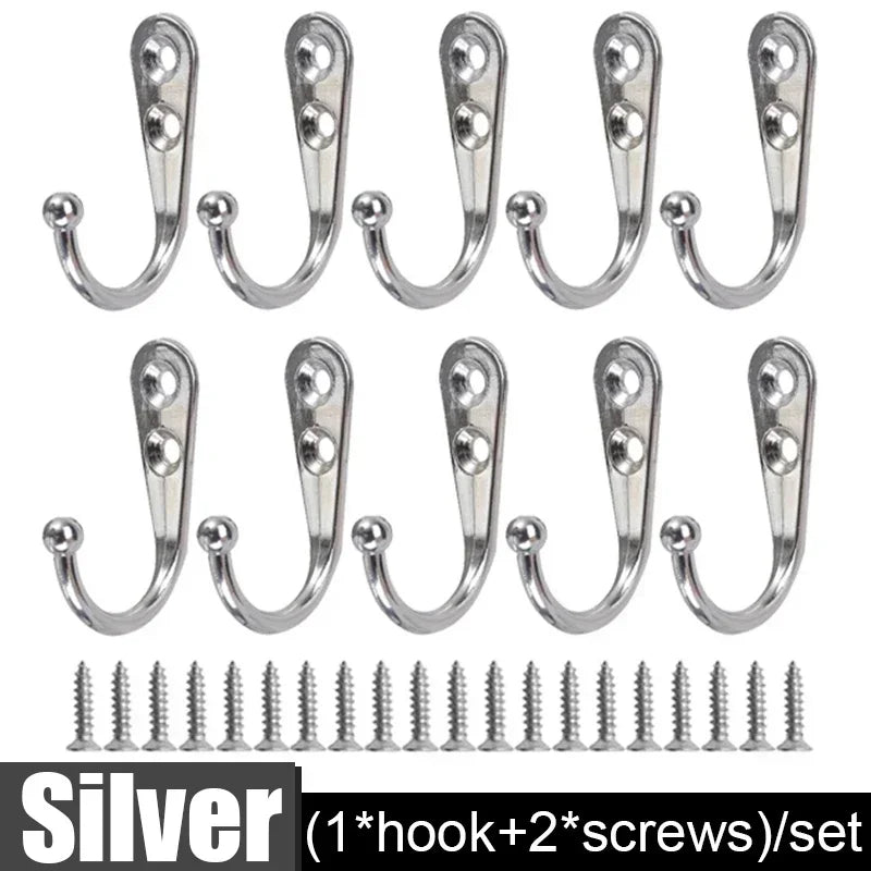 30set Alloy Hooks with Screws Wall Mounted Hanging Hangers for Coat Towel Bags Caps Hook Kitchen Bathroom Storage Rack Holders