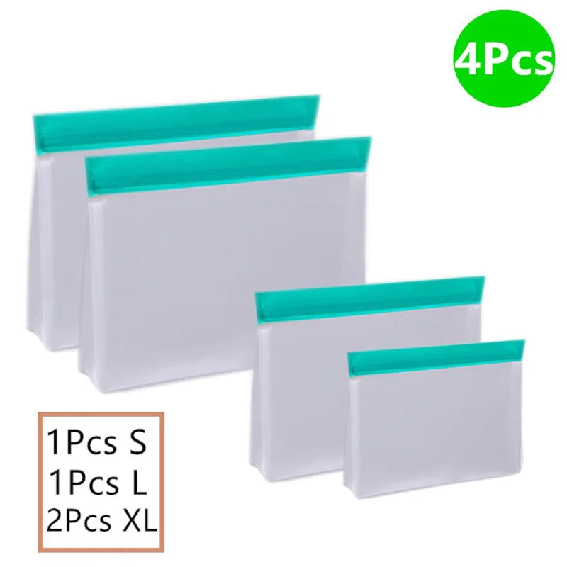 Reusable Silicone Food Bag Freezer Stand Up Fresh-keeping Bag Food Fruit Storage Bag Kitchen Leakproof Fresh Shut Bags BPA Free