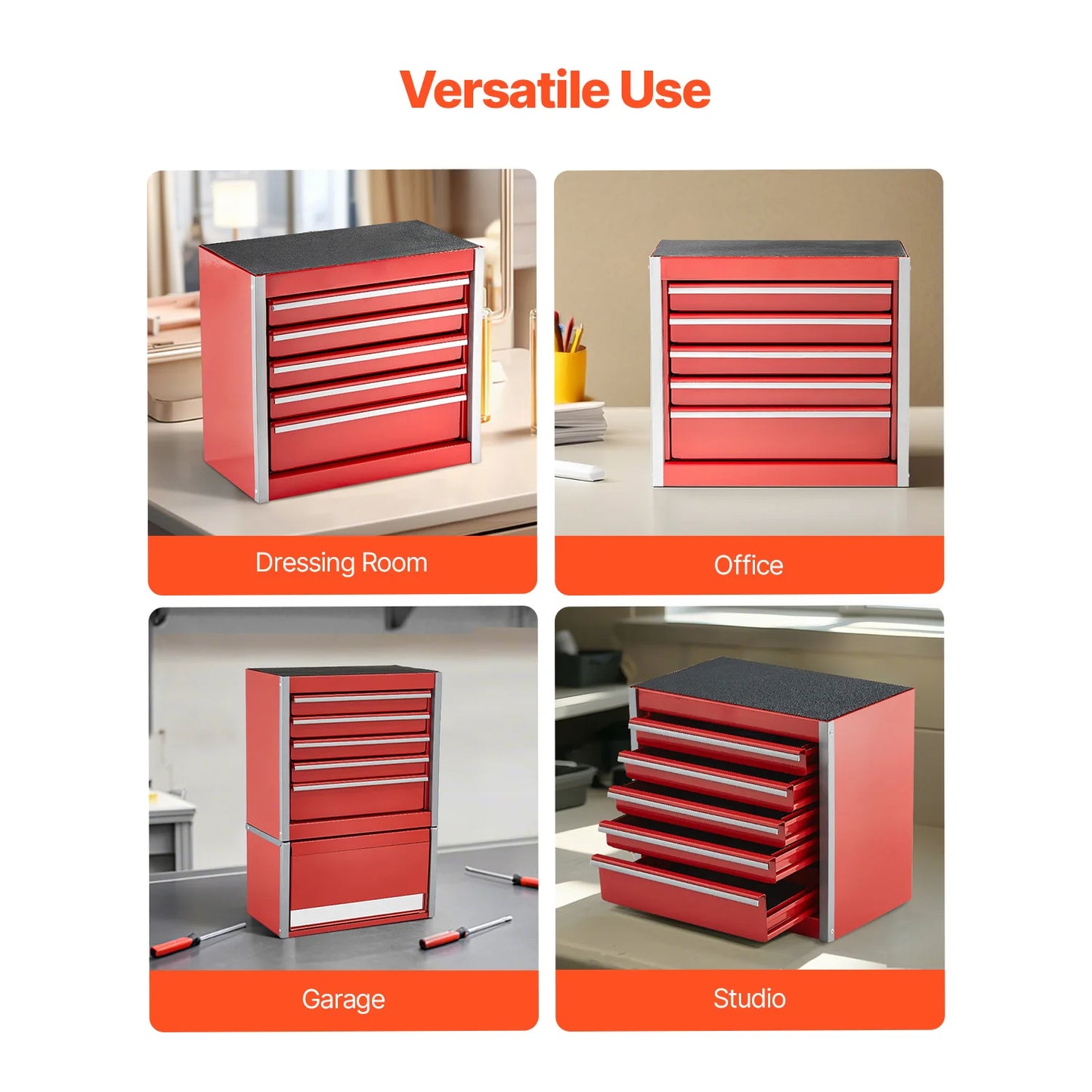 SucceBuy 5-Drawer 8.6in Metal Tool Box Red/Black Portable Small Tool Chest with PP Feet Pads for Garage Workshop Tools Storage