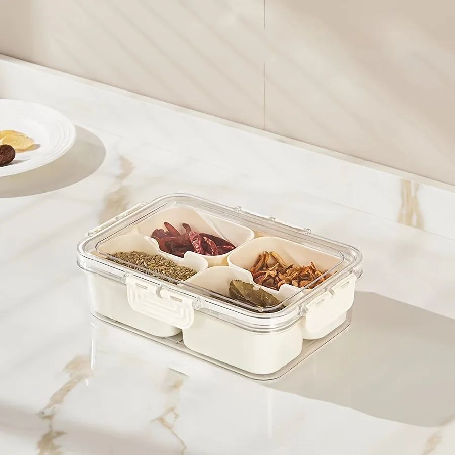 Divided Rotating Serving Tray with Lid and Handle, Portable Snackle Box for Fruits Snacks Veggie Charcuterie, Clear Snack Spinne