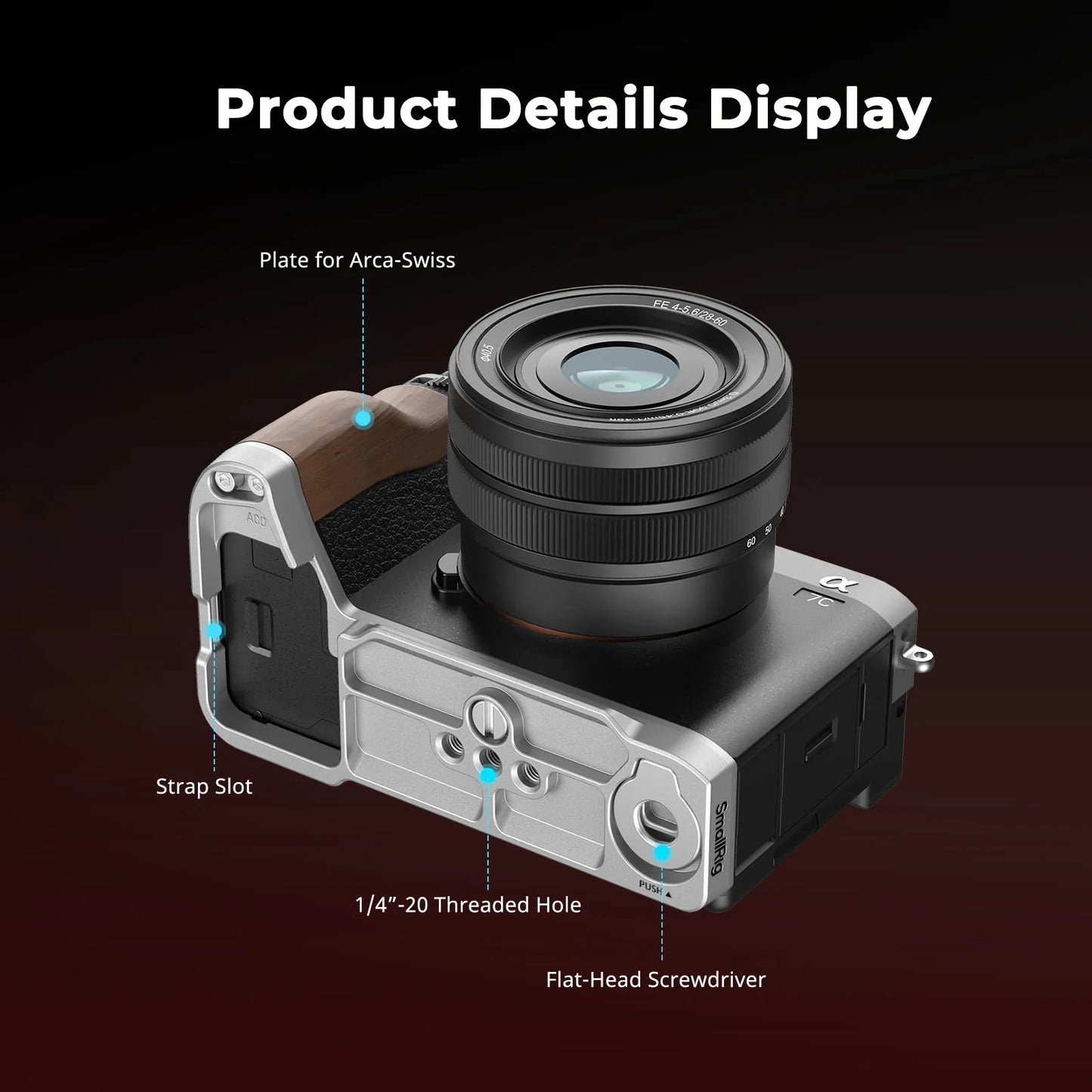 SmallRig A7C II / A7CR Handgrip L-Shape Grip for Sony Alpha 7C II / Alpha 7CR, with Wooden Handle, Quick Release Plate for Arca