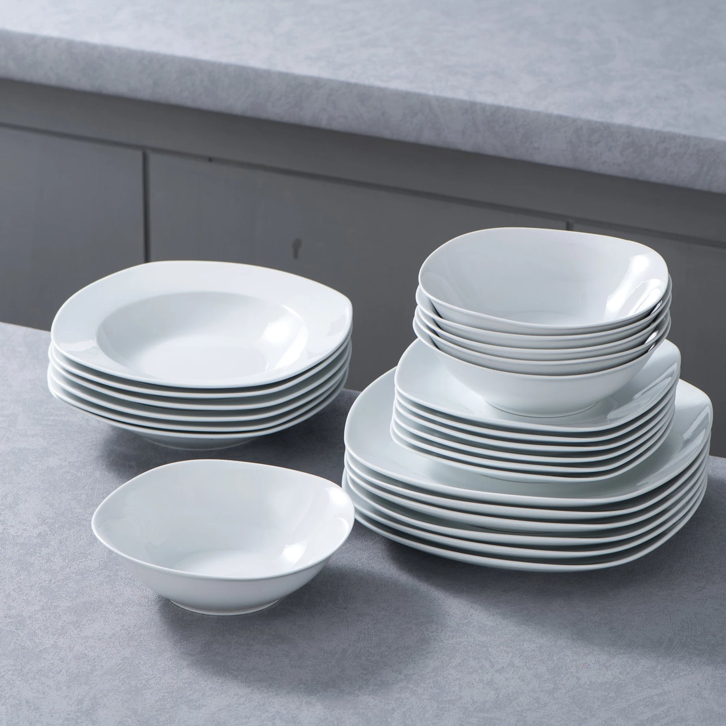 MALACASA Elisa 24-Piece Ceramic Porcelain Tableware Dinner Set Cereal Bowls Soup Dessert Plate Dinnerware Serive for 6 Person