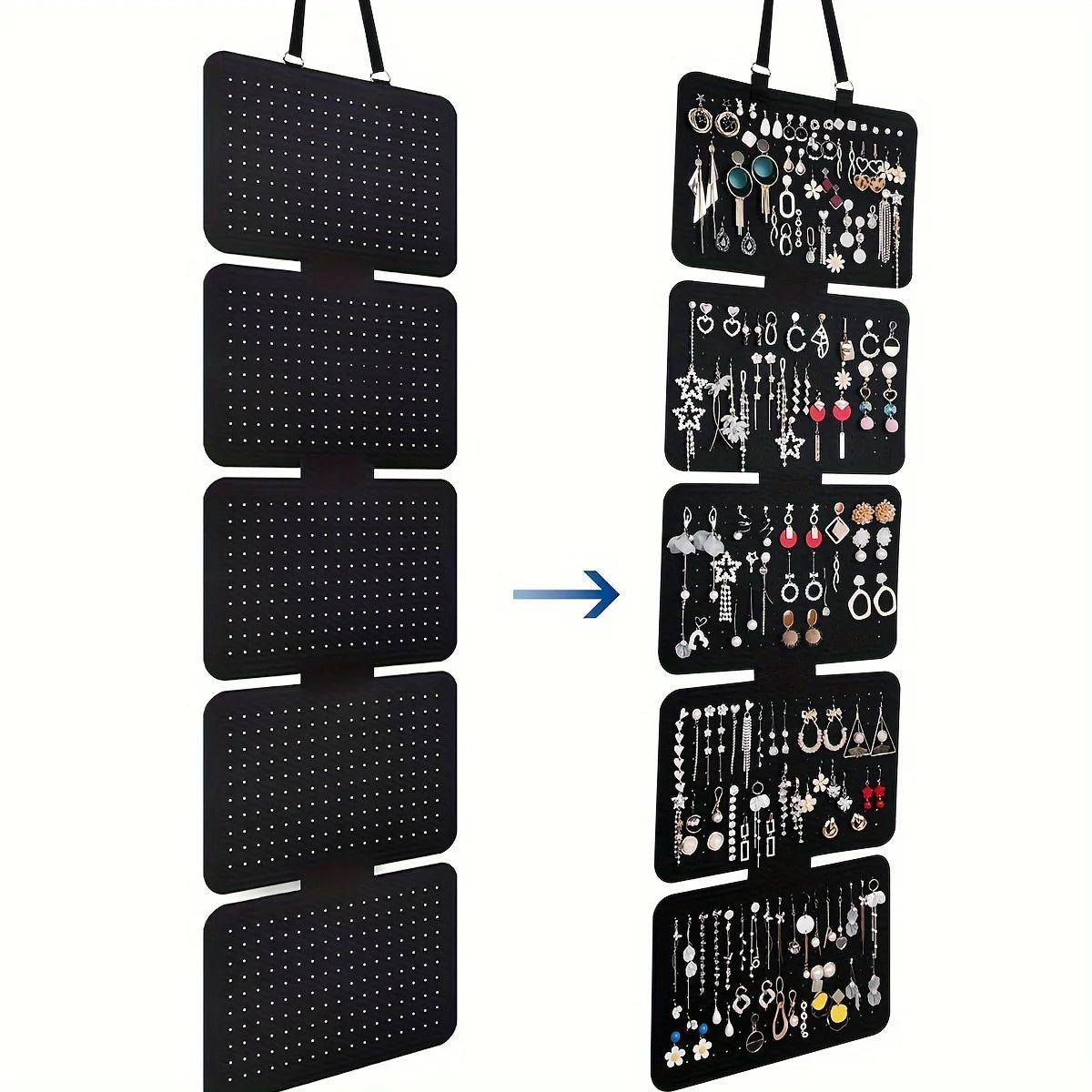 1pc Foldable Felt Jewelry Organizer,Wall Hanging 5-Tier Earring Pendant Display,Storage Bag For Necklaces,Bracelets