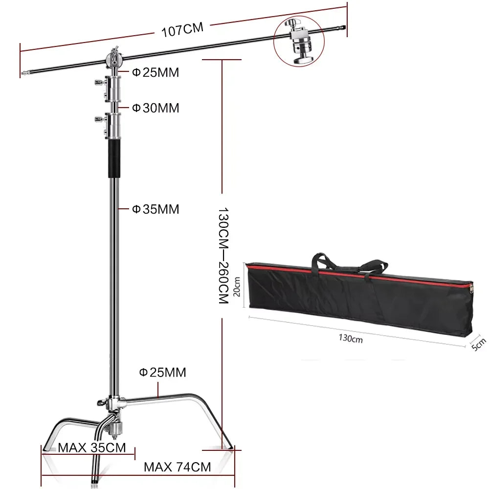 C Stand Stainless Steel Kit Light Stand With Weight Bag Photo Studio Accessories Extension Rod 2.49M Length Arm Cross Boom