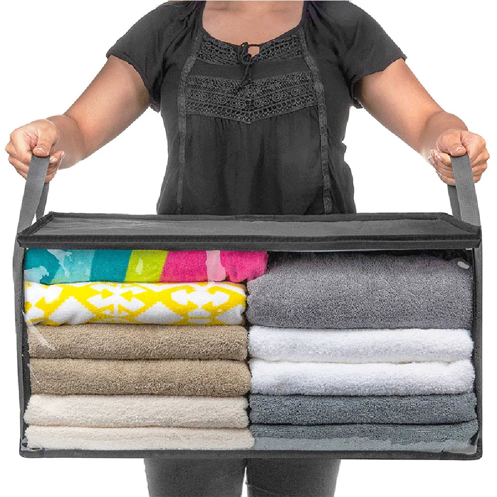 Large Capacity Clothes Storage Bag Non-Woven Foldable Quilt Storage Bag with Lids Zipper Wardrobe Clothing Organizer Sorting Box
