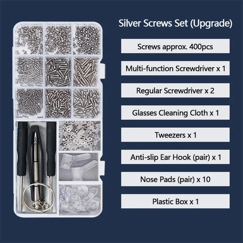 500pc Eyeglasses Sunglasses Repair Kit Tool Glasses Screwdriver Screws Sets Nuts Nose Pad Optical Repair Tool Parts Assorted2030