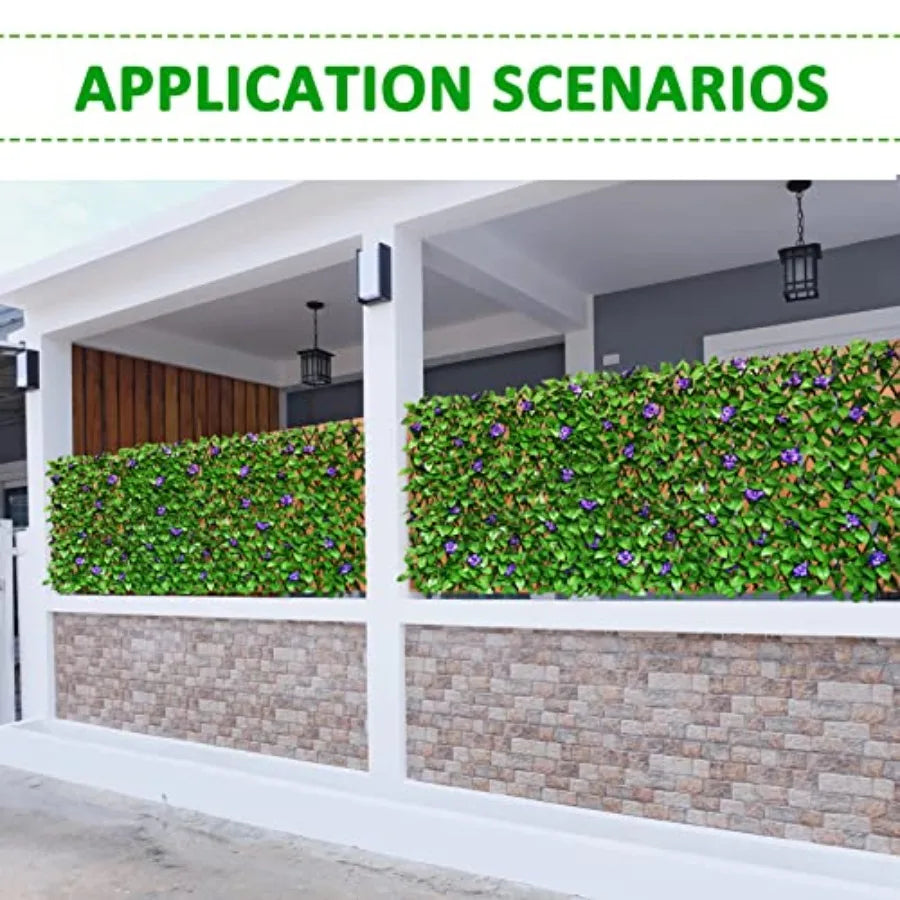Expandable Fence Privacy Screen for Balcony Patio OutdoorDecorative Faux Ivy Fencing Panel Artificial Hedges Single Sid