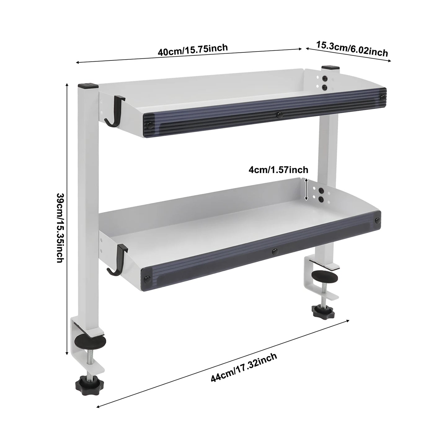 2-Tier Desk Shelf, Expandable Under Desk Storage, Clamp on Desk Shelf, Djustable Table Corner Storage Basket for Offices